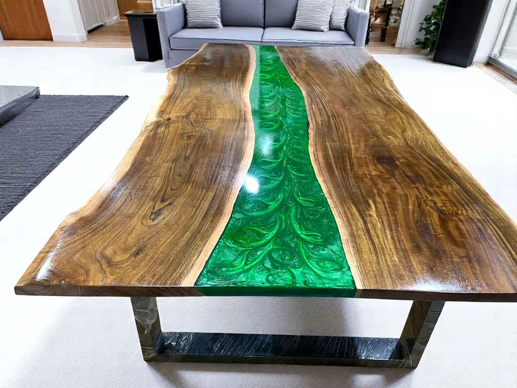 Green Live Edge Epoxy Resin Countertop - Unique Handmade Design 